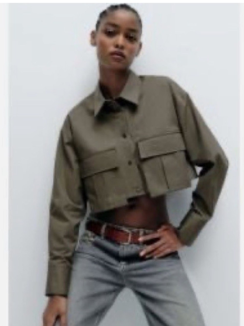 Zara Cropped Utility Jacket in Olive - Picture 4 of 4